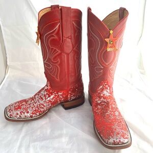 Cowgirl Boots Los Altos Western Red leather with sequins men’s 10,5 women’s 12,5